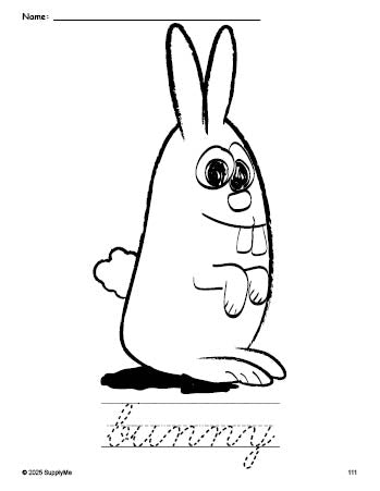 FREE Printable Bunny Coloring Page and Cursive Word Tracing Worksheet ...