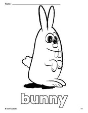 Free printable bunny coloring page for preschool, pre-k, and kindergarten, PDF