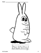 Free printable bunny coloring page and word tracing worksheet, letter formation guides, perfect for preschool, pre-k, and kindergarten, PDF