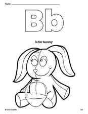 Free printable bunny Easter coloring page, letter b coloring page for preschool, pre-k, and kindergarten, PDF