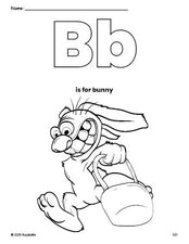 Free printable bunny Easter coloring page, letter b coloring page for preschool, pre-k, and kindergarten, PDF