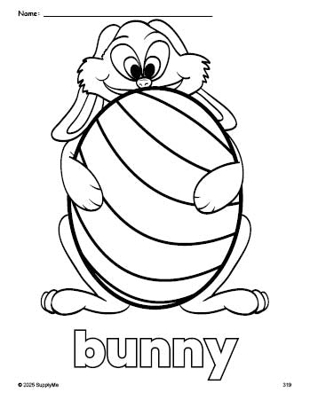 Free printable bunny Easter coloring page for preschool, pre-k, and kindergarten, PDF