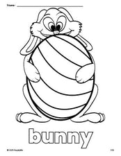 Free printable bunny Easter coloring page for preschool, pre-k, and kindergarten, PDF