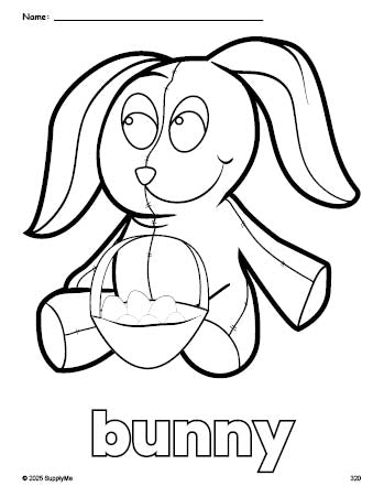 Free printable bunny Easter coloring page for preschool, pre-k, and kindergarten, PDF