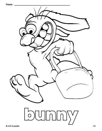 Free printable bunny Easter coloring page for preschool, pre-k, and kindergarten, PDF