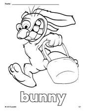 Free printable bunny Easter coloring page for preschool, pre-k, and kindergarten, PDF