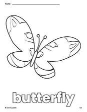 Free printable butterfly coloring page for preschool, pre-k, and kindergarten, PDF