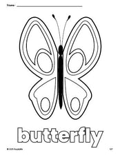 Free printable butterfly coloring page for preschool, pre-k, and kindergarten, PDF