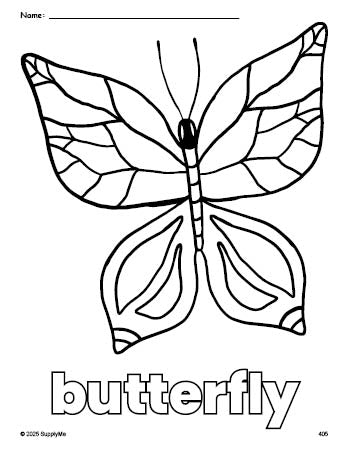 Free printable butterfly coloring page for preschool, pre-k, and kindergarten, PDF