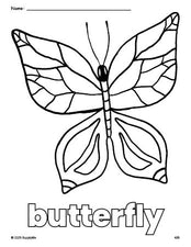 Free printable butterfly coloring page for preschool, pre-k, and kindergarten, PDF