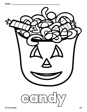 Free printable candy Halloween coloring page for preschool, pre-k, and kindergarten, PDF