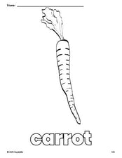 Free printable carrot coloring page for preschool, pre-k, and kindergarten, PDF