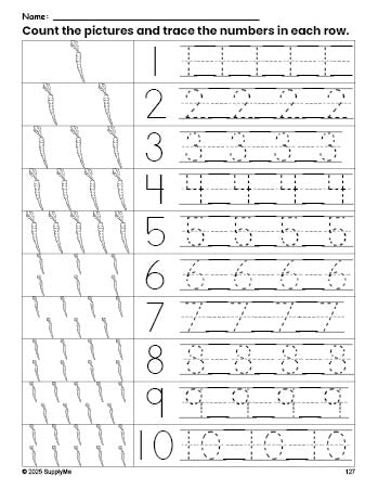 Free printable carrot counting worksheet for preschool and pre-k with number tracing practice 1-10, PDF