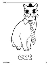 Free printable cat coloring page for preschool, pre-k, and kindergarten, PDF