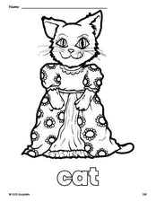 Free printable cat coloring page for preschool, pre-k, and kindergarten, PDF