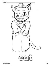 Free printable cat coloring page for preschool, pre-k, and kindergarten, PDF