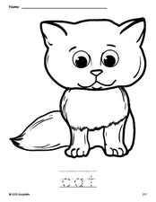 Free printable cat coloring page and word tracing worksheet, perfect for preschool, pre-k, and kindergarten, PDF