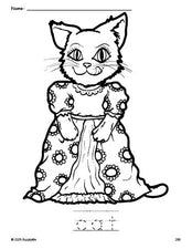 Free printable cat coloring page and word tracing worksheet, perfect for preschool, pre-k, and kindergarten, PDF