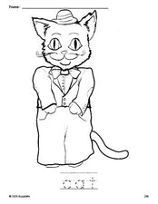 Free printable cat coloring page and word tracing worksheet, perfect for preschool, pre-k, and kindergarten, PDF