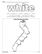 Free caterpillar color white coloring page and color worksheet, white worksheet for preschoolers to learn colors, printable PDF