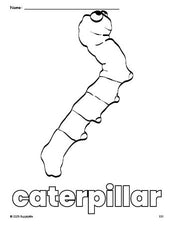 Free printable caterpillar coloring page for preschool, pre-k, and kindergarten, PDF