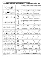 Free printable caterpillar counting worksheet for preschool and pre-k with number tracing practice 1-10, PDF