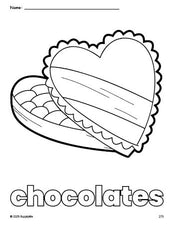 Free printable chocolates Valentine's Day coloring page for preschool, pre-k, and kindergarten, PDF