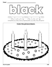 Free Christmas advent color black coloring page and color worksheet, black worksheet for preschoolers to learn colors, printable PDF