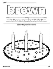 Free Christmas advent color brown coloring page and color worksheet, brown worksheet for preschoolers to learn colors, printable PDF