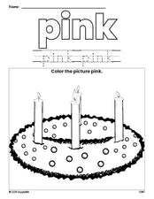 Free Christmas advent color pink coloring page and color worksheet, pink worksheet for preschoolers to learn colors, printable PDF