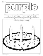 Free Christmas advent color purple coloring page and color worksheet, purple worksheet for preschoolers to learn colors, printable PDF