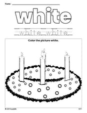 Free Christmas advent color white coloring page and color worksheet, white worksheet for preschoolers to learn colors, printable PDF