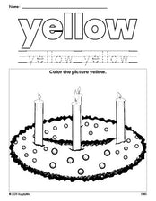 Free Christmas advent color yellow coloring page and color worksheet, yellow worksheet for preschoolers to learn colors, printable PDF