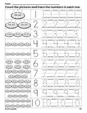 Free printable Christmas advent counting worksheet for preschool and pre-k with number tracing practice 1-10, PDF