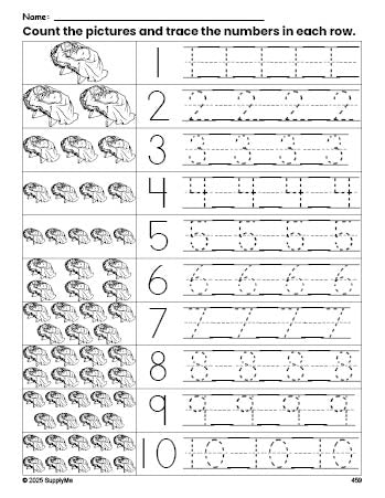 Free printable Christmas Baby Jesus counting worksheet for preschool and pre-k with number tracing practice 1-10, PDF