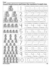 Free printable Christmas Baby Jesus counting worksheet for preschool and pre-k with number tracing practice 1-10, PDF