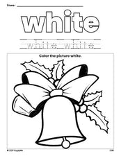 Free Christmas bell color white coloring page and color worksheet, white worksheet for preschoolers to learn colors, printable PDF