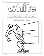 Free Christmas elf color white coloring page and color worksheet, white worksheet for preschoolers to learn colors, printable PDF