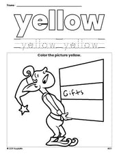 Free Christmas elf color yellow coloring page and color worksheet, yellow worksheet for preschoolers to learn colors, printable PDF