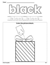 Free Christmas gift color black coloring page and color worksheet, black worksheet for preschoolers to learn colors, printable PDF