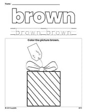 Free Christmas gift color brown coloring page and color worksheet, brown worksheet for preschoolers to learn colors, printable PDF