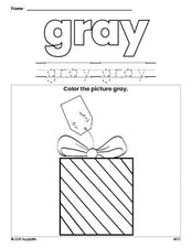 Free Christmas gift color gray coloring page and color worksheet, gray worksheet for preschoolers to learn colors, printable PDF