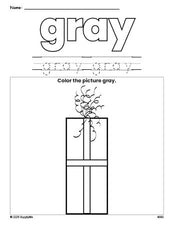 Free Christmas gift color gray coloring page and color worksheet, gray worksheet for preschoolers to learn colors, printable PDF