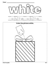 Free Christmas gift color white coloring page and color worksheet, white worksheet for preschoolers to learn colors, printable PDF