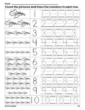 Free printable Christmas holly counting worksheet for preschool and pre-k with number tracing practice 1-10, PDF