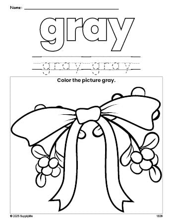 Free Christmas mistletoe color gray coloring page and color worksheet, gray worksheet for preschoolers to learn colors, printable PDF