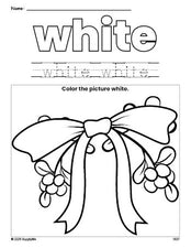 Free Christmas mistletoe color white coloring page and color worksheet, white worksheet for preschoolers to learn colors, printable PDF