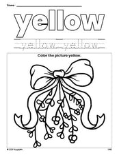 Free Christmas mistletoe color yellow coloring page and color worksheet, yellow worksheet for preschoolers to learn colors, printable PDF