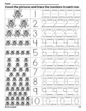 Free printable Christmas mistletoe counting worksheet for preschool and pre-k with number tracing practice 1-10, PDF