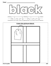 Free Christmas present color black coloring page and color worksheet, black worksheet for preschoolers to learn colors, printable PDF